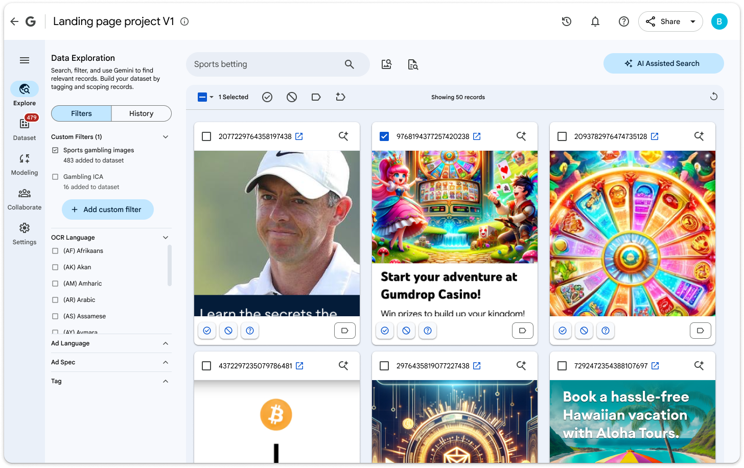 Google Model Building and Evaluation tool landing page