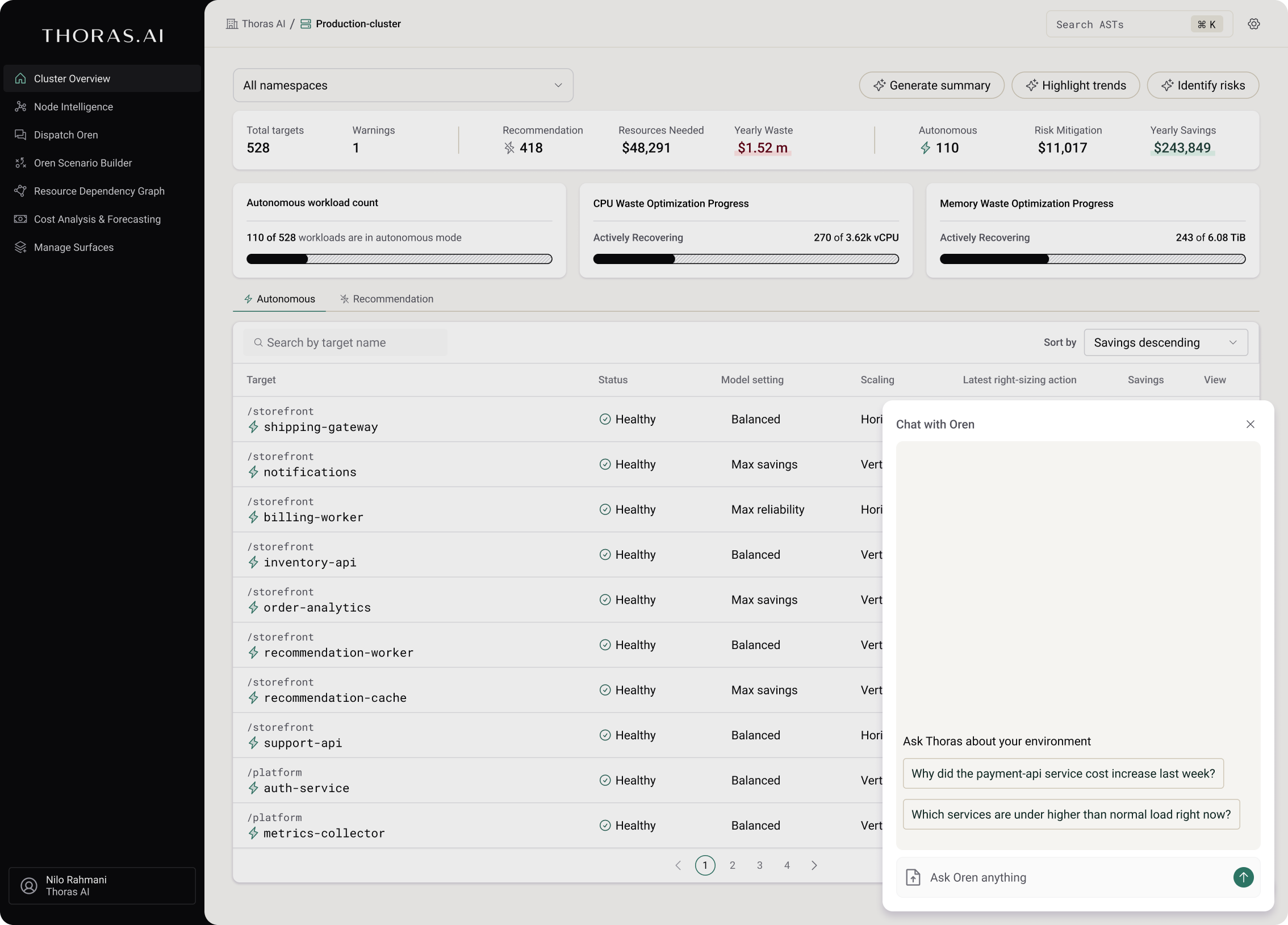 Thoras cluster overview dashboard