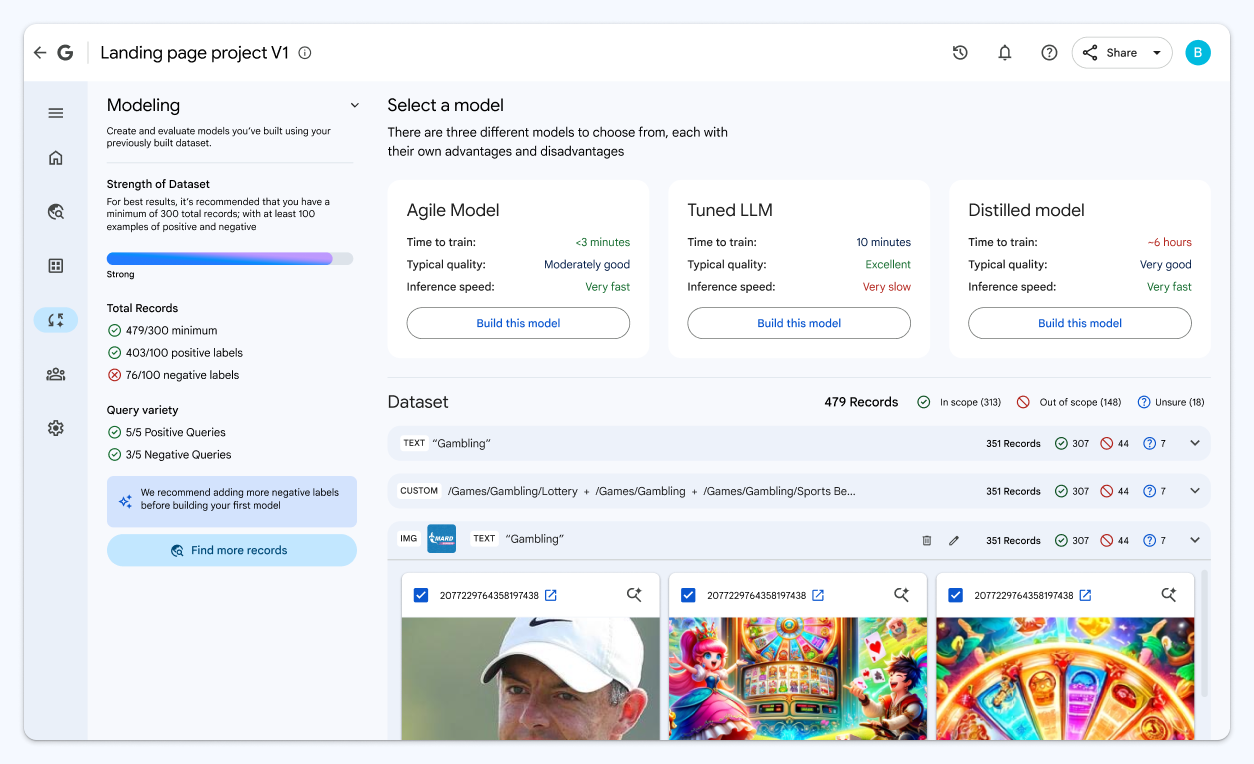Google Model Builder Interface